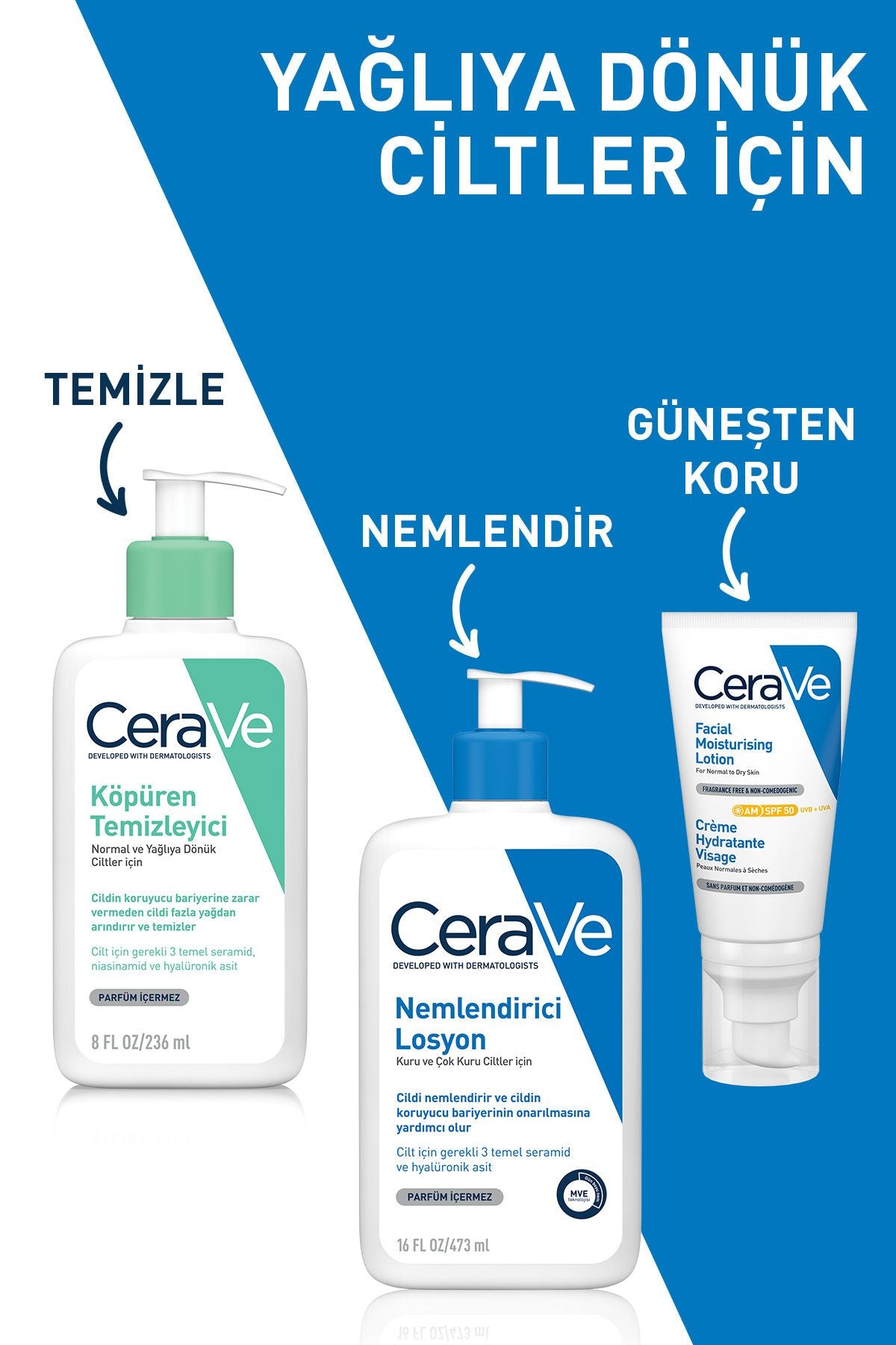 CeraVe Köpüren Temizleyici 473 ml – Normalden Yağlıya Dönük Ciltler İçin Nazik ve Etkili Yüz Temizleme Jeli